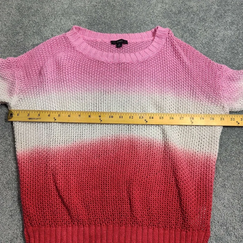 J. Crew Ombre Knit Pullover Sweater V-Neck Coral Pink White Small 100% Linen